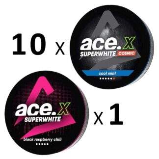 ACE X Mix pack 10 ACE X Cosmic Cool Mint och 1 ACE X Black Raspberry Chili