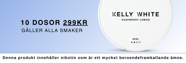 Kelly White Snus 299 kr Raspberry Lemon Mini Top Banner