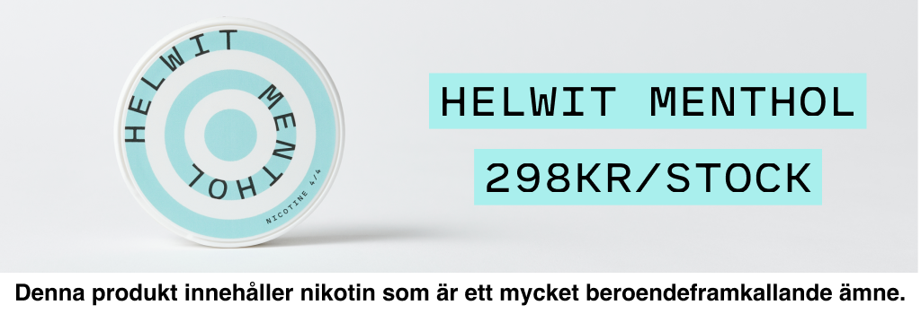 Helwit Vitt Snus Menthol 298 kr banner