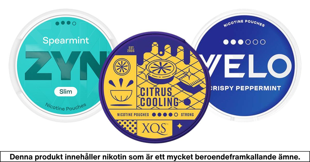 Zyn spearmint, XQS cooling och Velo crispy peppermint dosor